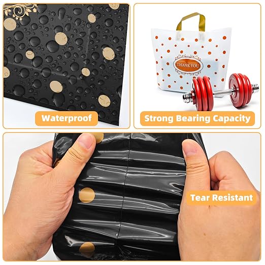 Thank You Bags for Small Business, 100 Pack Plastic Shopping Boutique Bags Retail Merchandise Bags Bulk with Handles 12"x15", Reusable Product Bags 3.1Mil for Customers, Party Favor (Black & White)