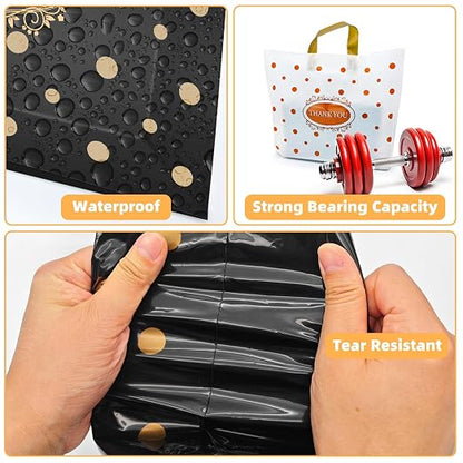 Thank You Bags for Small Business, 100 Pack Plastic Shopping Boutique Bags Retail Merchandise Bags Bulk with Handles 12"x15", Reusable Product Bags 3.1Mil for Customers, Party Favor (Black & White)