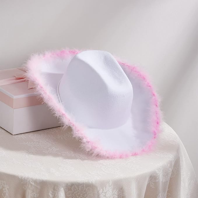 Women Men Western Cowboy Hat Furry Sequin Light Up Stars Tassels Cowboy Party Hat Classic Western Cowboy Cap