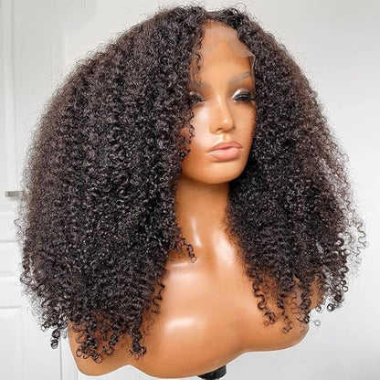 Afro Kinky Curly Brazilian Remy Human Hair 13X4 Lace Front Wigs Pre Plucked Baby Hair 4X4 Lace Closure Wigs Glueless For Black Women 200% Density-14inch 150% 13X4 Lace Front Wig