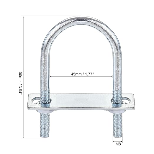 uxcell Round U-Bolt 1 Set 1.77"(45mm) Inner Width 100mm Length Steel M8 with Nut, Plate