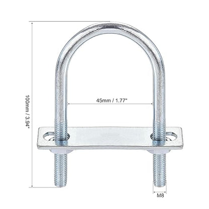 uxcell Round U-Bolt 1 Set 1.77"(45mm) Inner Width 100mm Length Steel M8 with Nut, Plate