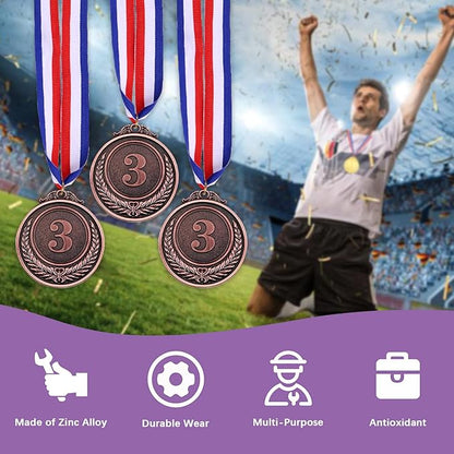 Swpeet Winner Medals Gold Silver Bronze Award Medals, 1st 2nd 3rd Award Medals with Neck Ribbon, Olympic Style Medals Prizes for Competitions, Party Decorations and Awards