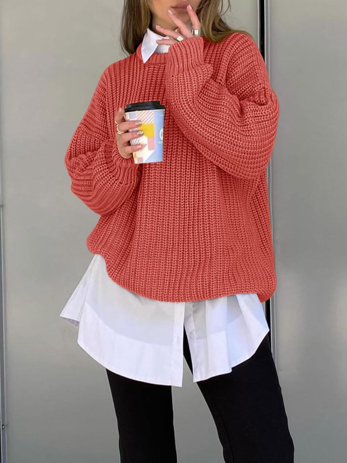 Saodimallsu Womens Oversized Sweater Long Sleeve Crewneck Ribbed Knit Pullover 2025 Fall Casual Chunky Trendy Sweaters.
