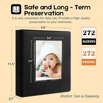 Aevdor 272 Pockets Photo Album 5x7 Holds 272 Photos, Extra Large Capacity Leather Cover 5x7 Photo Album with Front Window for Family Wedding Baby Pictures, 5x7 Photo Book with Black Inner Pages, Black
