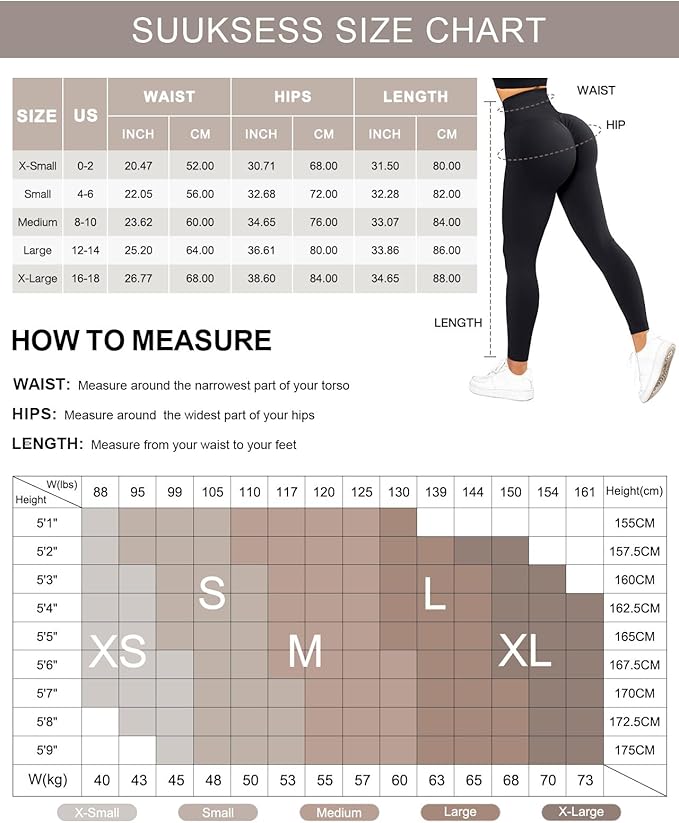 SUUKSESS Women Scrunch Butt Lifting Seamless Leggings Booty High Waisted Workout Yoga Pants