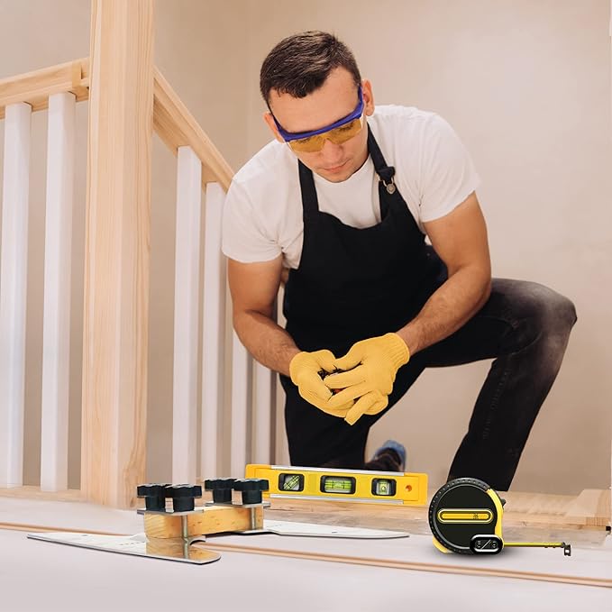 Stair Tread Template Tool, NAACOO Stair Measuring Tool, Tread Jig Set - with Level  Tape Measure  Carpenter Pencil, Suitable for Risers and Partitions.