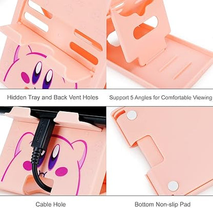 Tscope Cute Switch Stand for Nintendo, Pink Kawaii Anime Switch Lite Holder Bracket, Adjustable Foldable Portable Compact Play Stand for Switch OLED