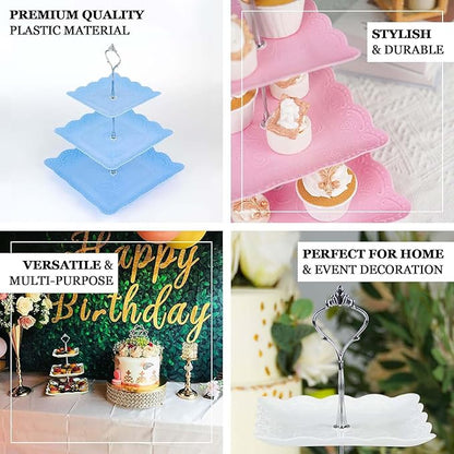 Efavormart 13"  3 Tier Floral Print Cupcake Stand, White Square Dessert Tray Display Holder with Wavy Edges - Plastic