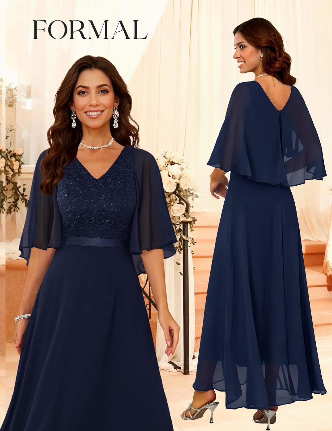 DRESSTELLS Formal Wedding Guest Dresses, 2026 Spring Bridesmaid Party Cocktail Evening Long Prom Lace Dress.