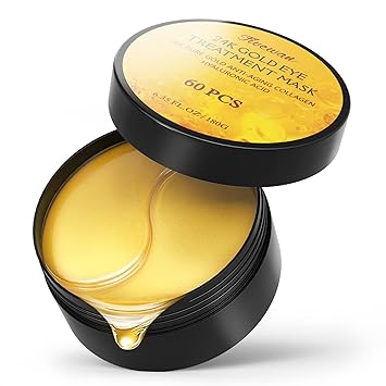 Fivewan 24k Gold Under Eye Patches - 60 Pcs Eye Mask Pure Gold Anti-Aging Collagen Hyaluronic Acid Under Eye Mask for Removing Dark Circles, Puffiness  Wrinkles Refresh Your Skin