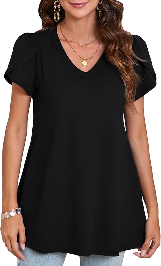 ENMAIN Womens Tunics Tops Plus Size Short Sleeve Swing Blouses Loose Fit Dressy Casual Summer Shirts to Wear with Leggings