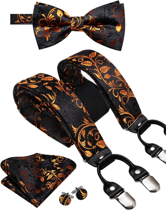 Dubulle Visit the Store 4.6 4Suspender and Bow Tie for Men Paisley Solid Mens Suit Braces Pretied Bowtie and Handkerchief Cufflinks Formal Wedding