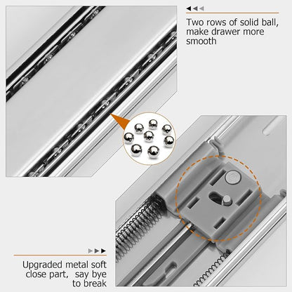 LONTAN 1 Pair Soft Close Drawer Slides 22 Inch Drawer Guides 3 Fold Full Extension Ball Bearing Heavy Duty Drawer Slides, 100LB Capacity