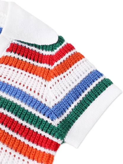Benfoly Women 2 Piece Outfits Knit Matching Set Rainbow Striped Crop Top High Waist Shorts Summer Vacation Festival Boho Set