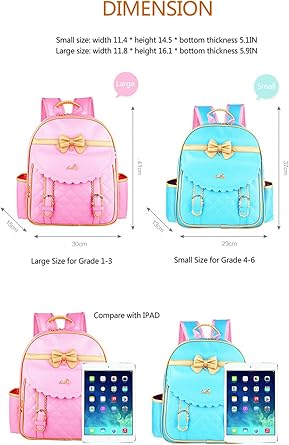 Gazigo Children Princess Waterproof PU Backpack for Girls Elementary School Girl Bookbags