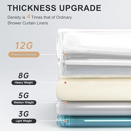 AmazerBath Heavy Duty Shower Curtain Liner 12 Gauge, 72 x 78 Inches Clear Shower Curtain Liner with 3 Clear Stones and 12 Grommet Holes, Weighted Plastic Shower Curtain Liner