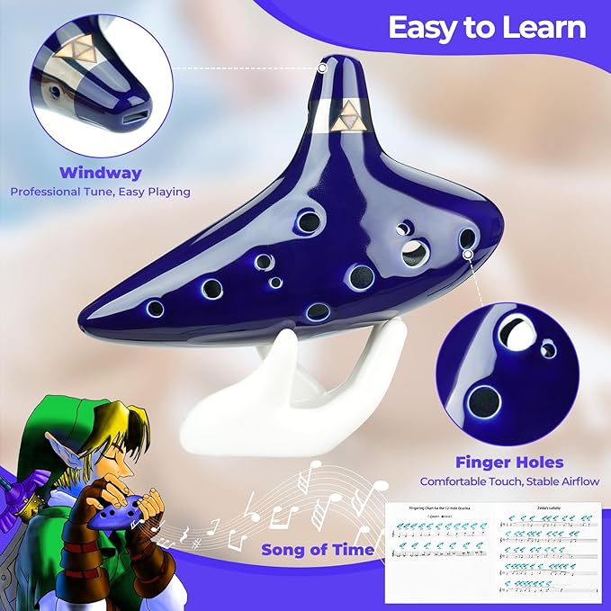 Ohuhu Zelda Ocarina, 12 Hole Alto C Zelda Ocarinas Play by Link Triforce Gift for Zelda Fans with Display Stand