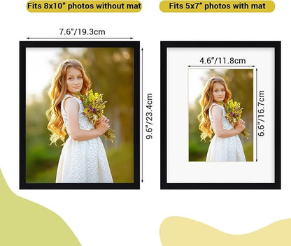 Rempry 8x10 Picture Frame, Display Pictures 5x7 with Mat or 8x10 Without Mat, Wall Hanging or Tabletop Photo Frame with Shatter Resistant Plexiglass, Black, 1 Pack