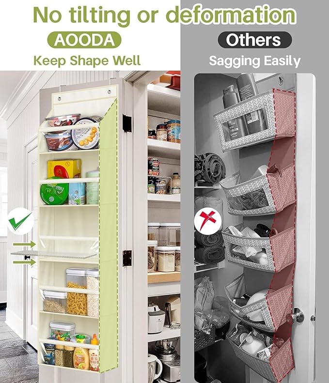 AOODA 1 Pack Over the Door Organizer, Large Capacity Closet Door Hanging Organizer, Clear Deep Pockets Baby Storage for Nursery, Bathroom, Bedroom, Pantry, Diapers (Light Beige)