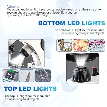 Microscope for Adults Kids 40X-2000X Compound Monocular Microscope for Students School Laboratory Home Education with Slides Set Phone Adapter