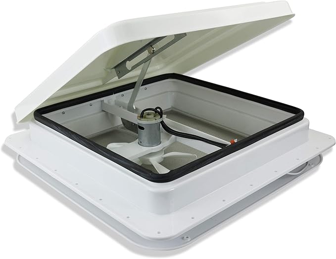 14" RV trailer Roof vent complete 12 volt FAN w/white lid and interior garnish