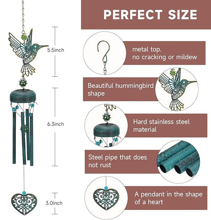 Outdoor Wind Chimes, Deep Tone, Commemorative Hummingbird Wind Chimes, Retro Wind Chimes, Unique Outdoor Gifts, 27 Inch Wind Chimes