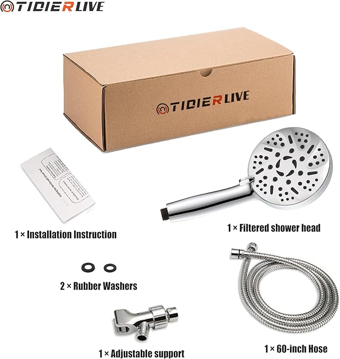 9 Modes High Pressure Handheld Shower Head with Hard Water Softening Filter to Remove Chlorine and Other Compounds, Reduces Dry Itchy Skin, Includes Hoses