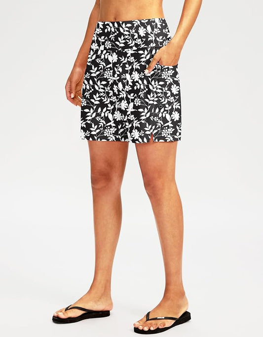 Gradual Women's 7" Long Swim Board Shorts High Waisted Quick Dry Beach Swimming Shorts for Women with Liner Pockets