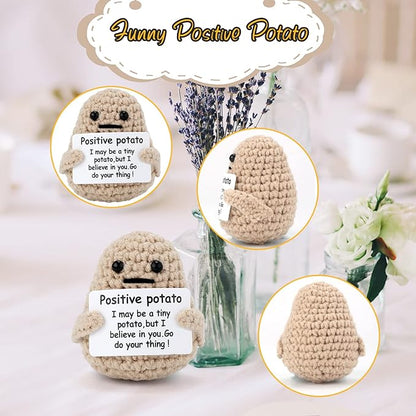 Mini Funny Knitted Wool Potato Toy with Positive Card - Creative Cute Crochet Doll Cheer Up Gift for Friends, Parties, Christmas Decoration and Encouragement