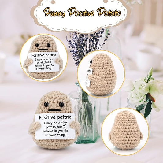 Mini Funny Knitted Wool Potato Toy with Positive Card - Creative Cute Crochet Doll Cheer Up Gift for Friends, Parties, Christmas Decoration and Encouragement