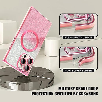 Misscase for iPhone 12 Pro Max Case Compatible with MagSafe,Full Protection Magnetic Glitter Case with Camera Lens Protector Anti-Scratch Dust-Proof Net Case Cover for iPhone 12 Pro Max Pink