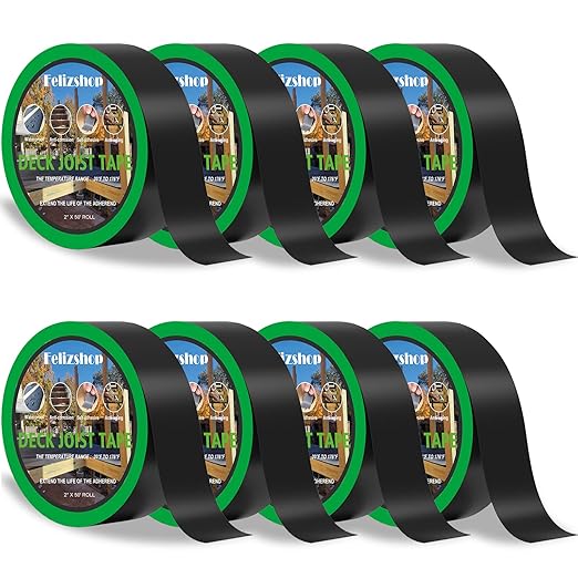 Joist Tape for Decking, 2" x 50' Butyl Deck Tape Waterproof Seal and Weather Resistance Self-Adhesive Flashing Tape,Anti-Corrosion for Wood Joists and Beams-Black (8 Roll)
