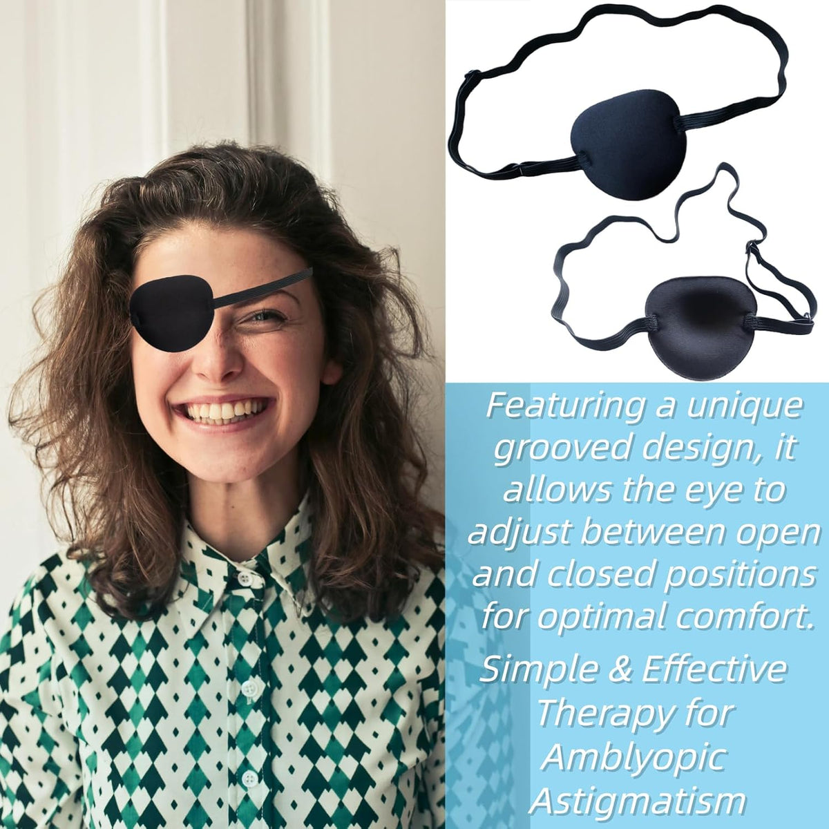 Monocular Black Eye Patch, Washable, Amblyopia, Medical Eye Patch, Pirate Suit for Adults and Children