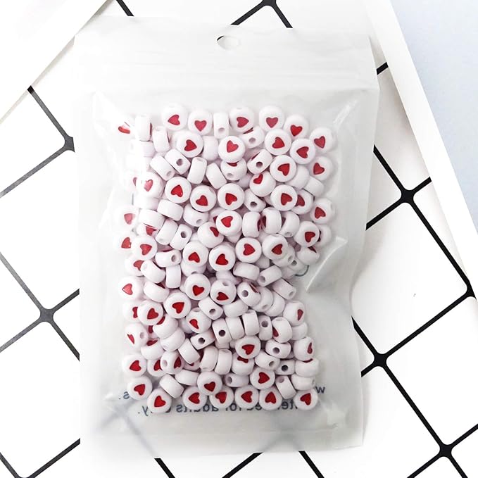 Honbay 200PCS 7mm Mini Acrylic Beads Flat Round Love Heart Beads Sweet Heart Beads Heart Spacer Loose Beads for Bracelets Anklets Necklaces Earrings Eyeglass Chain Jewelry Making Craft Projects