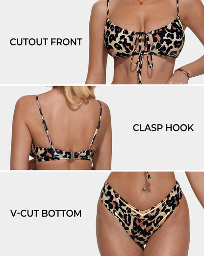 SUUKSESS Women High Waisted String Bikini Sets Sexy Two Piece Cutout Swimsuits