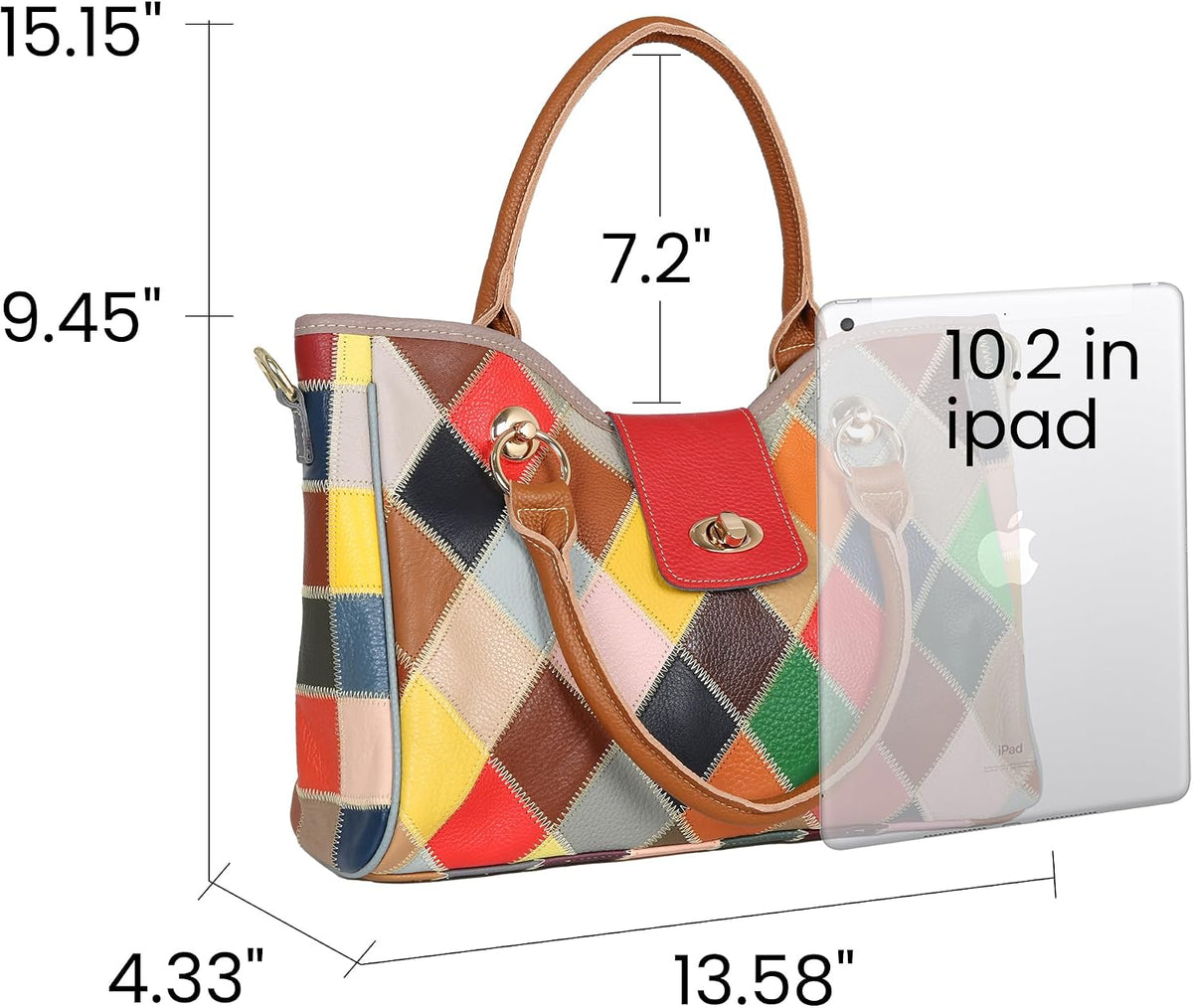 HESHE Genuine Leather Handbags Colorful Purses for Women Crossbody Bag Multi-color Tote Purse Designer Hobo Shoulder Bag