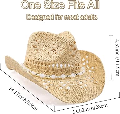 Cowboy Hat,Cowgirl Hat,Cowboy Hats for WomenMensStraw Wide with Shapeable Brim Cowboy Hat for WomensWhiteBlack.