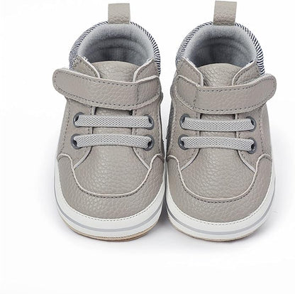 SOFMUO Baby Boys Girls High Top Ankle PU Leather Sneakers Soft Rubber Sole Infant Moccasins Newborn Oxford Loafers Anti-Slip Toddler Wedding Uniform Dress Shoes