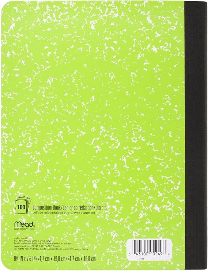Mead Composition Notebook, 6 Pack, College Ruled Paper, 7-12" x 9-34", 100 Sheets per Comp Book, Assorted Colors (850106-ECM)