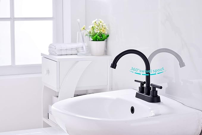 Black Bathroom Faucet, 2 Handle Bathroom Sink Faucet, 3 Hole 4 Inch Centerset Modern Commercial RV Vanity Sink (Matte Black)