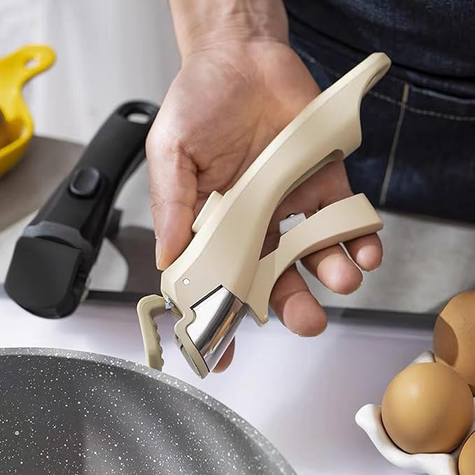Universal Removable Pot Handle, Replacement Pan Gripper, Sturdy Ergonomic Replacement Handle for Cookware Travel Convenient Casserole Handles Beige 2