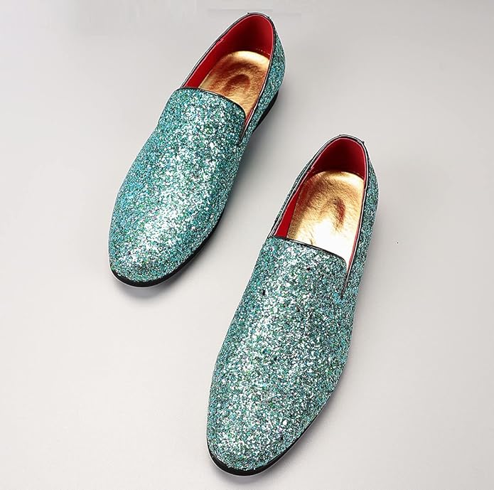Mens Glitter Loafers Dress Shoes Slip On Tuxedo Suit Shoes Luxury Wedding Sparkly Casual Shoes