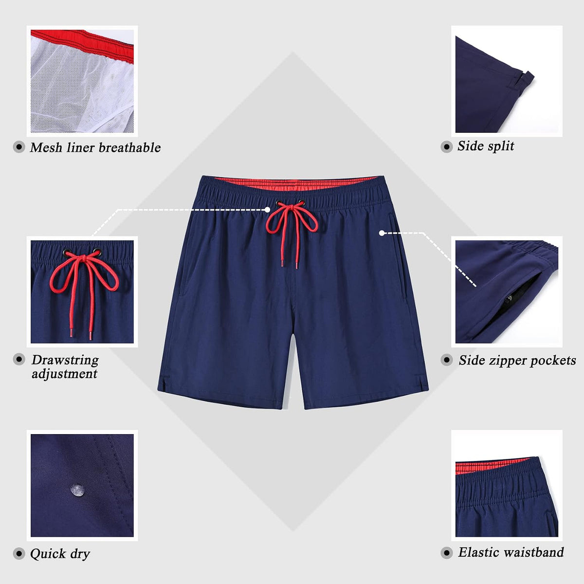 SILKWORLD Men's Swim Trunks Quick Dry Beach Shorts with Pockets