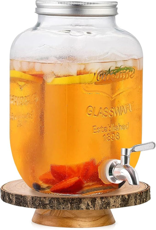 1-Gallon Drink Dispenser Glass Beverage Dispenser with Spigot Laundry Detergent Dispenser Juice Lemonade Dispenser for Parties- Serveware for BBQ, Picnic, Pool Party