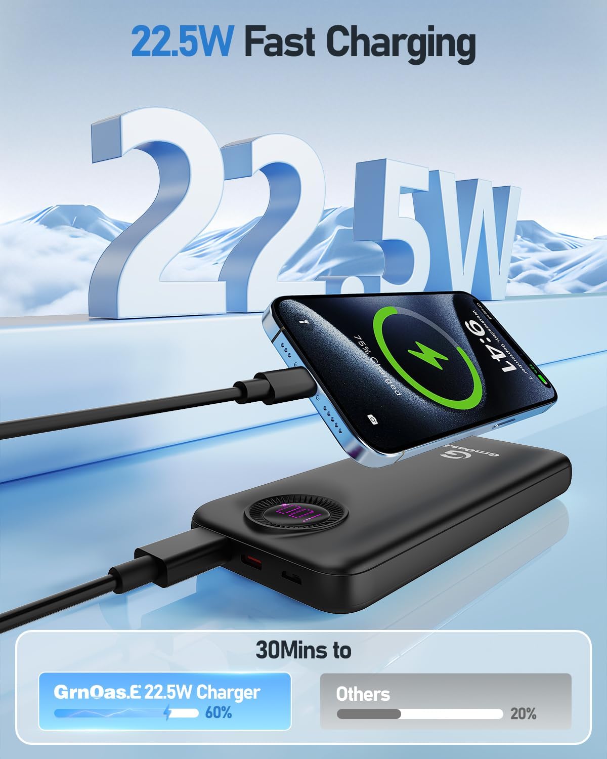 Power Bank,10000mAh 22.5W Max Portable Charger Built in Cables?4 Outputs 2 Inputs External Phone Powerbank,5V/3A Fast Charging Travel Charger for iPhone Android iPad,(Pearl Black)