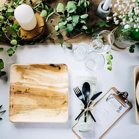 BIOZOYG Disposable Plates 200 Pack 6 Inch Square Palm Leaf Plates - Tableware Compostable Disposable - Alternative to Bamboo Plates - Party Tableware