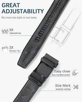 BOSTANTEN Ratchet Leather Belt For Men 2 Pack Dress and Casual with Adjustable Buckle, Trim to Fit