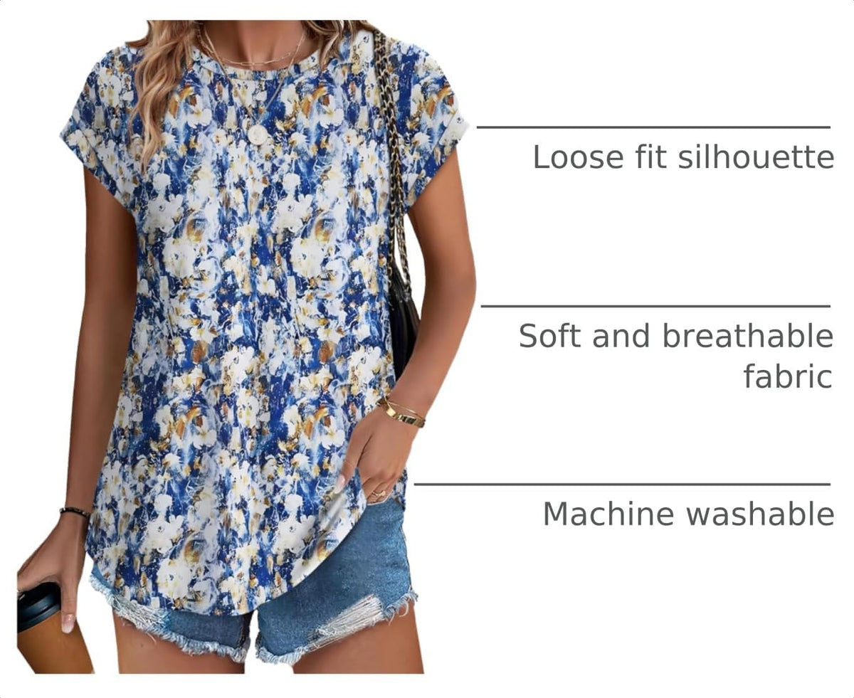 XIEERDUO Women's Cap Sleeve Dressy Casual Blouse with Curved Hem