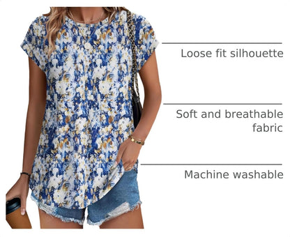 XIEERDUO Women's Cap Sleeve Dressy Casual Blouse with Curved Hem